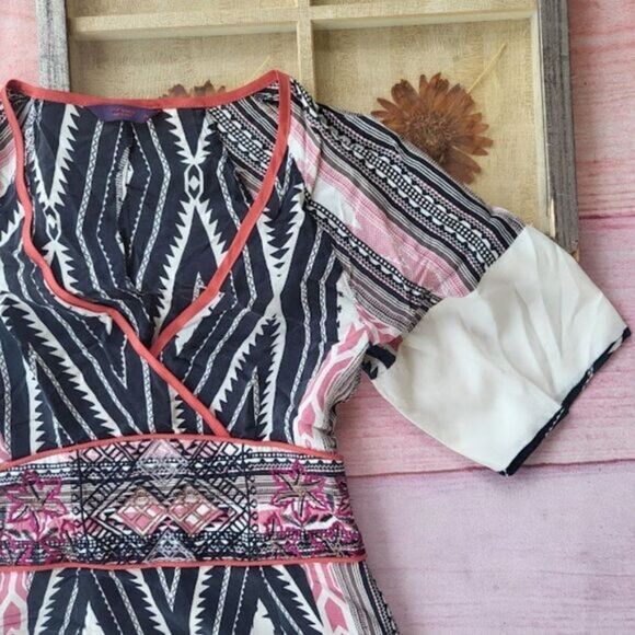 Etro Black/White Diamond Geometric Embroidered Silk Kimono Sleeve Mini Dress XS - Picture 4 of 7